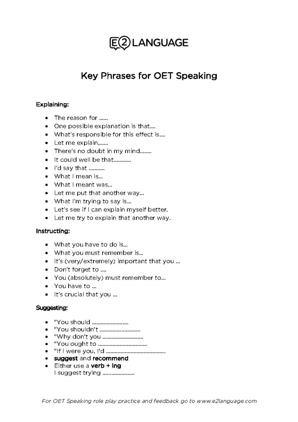 OET words and phrases - For OET Speaking role play practice and ...