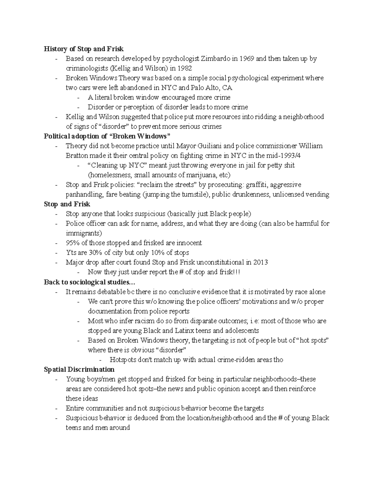 Lecture 18 Stop and Frisk History of Stop and Frisk Based on