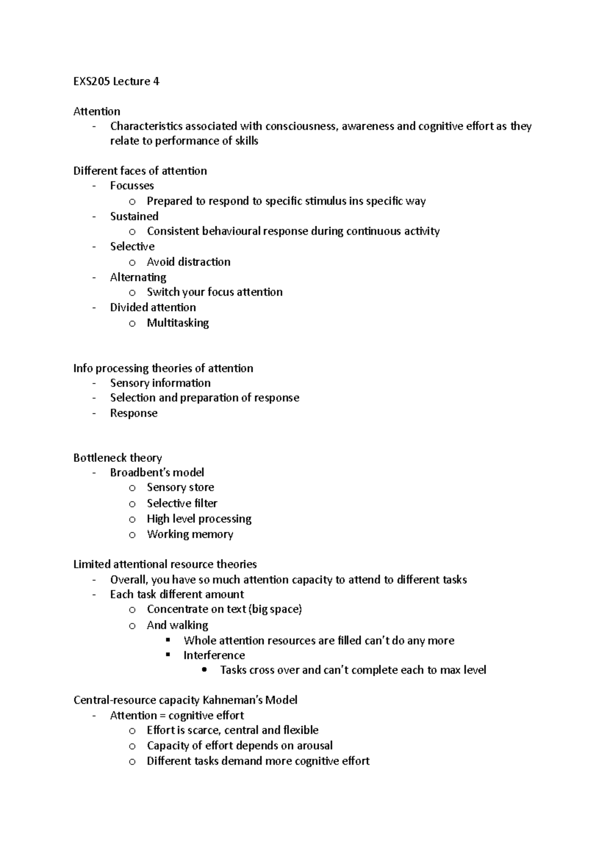 Attention and Memory - NOtes - EXS205 Lecture 4 Attention ...