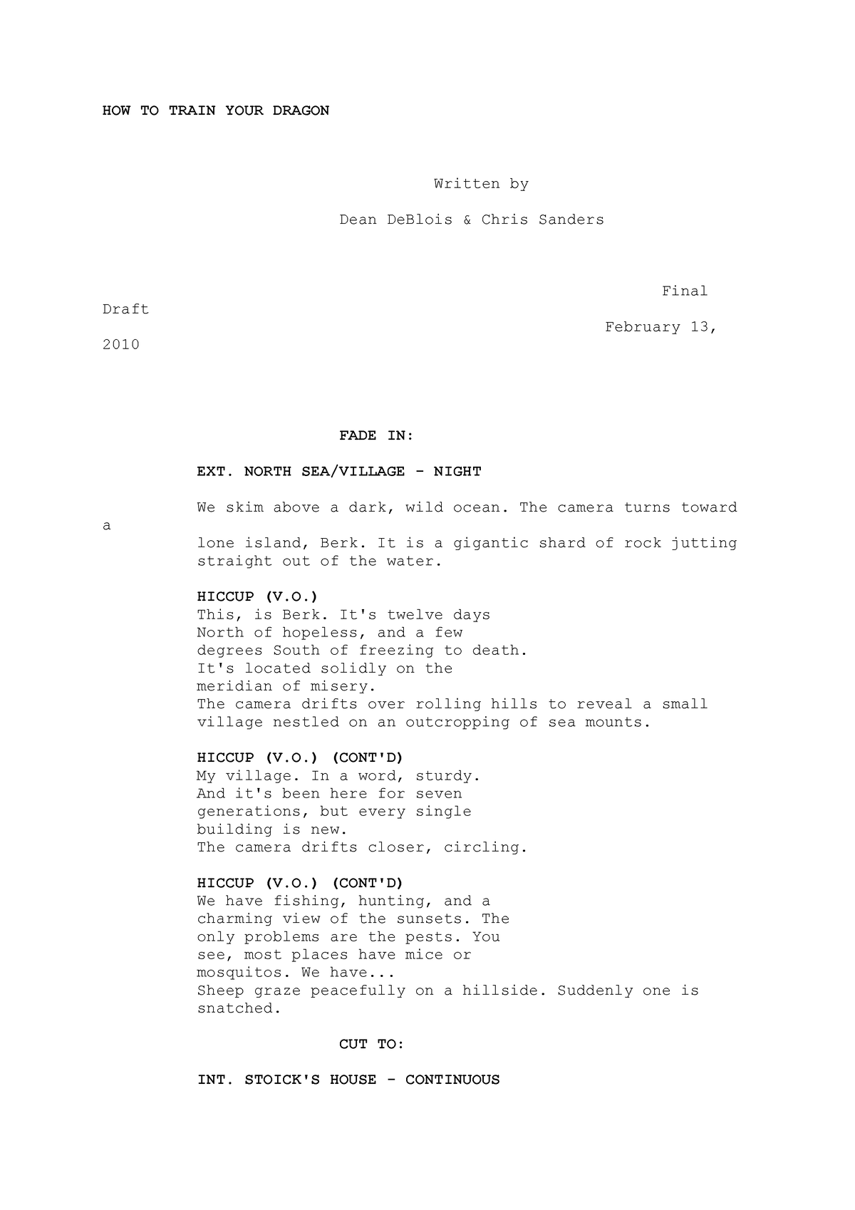 How to Train Your Dragon: The Hidden World (2019) Screenplay - Script Slug