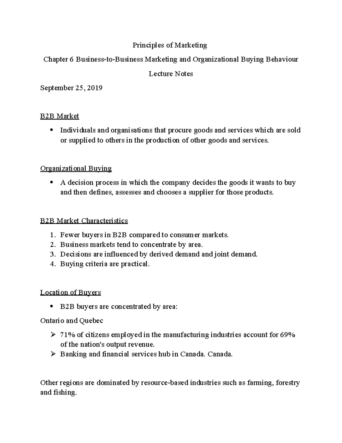Principles of Marketing Chapter 6 Lecture Notes - Principles of ...