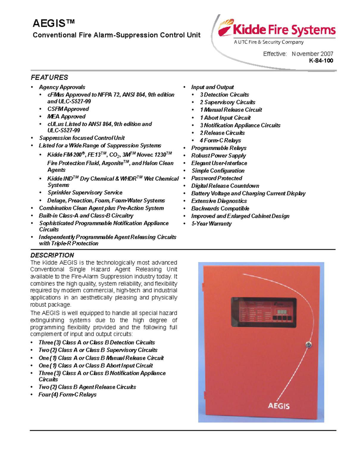 Kiddeaegis FSS Effective November 2007 K84 A UTC Fire
