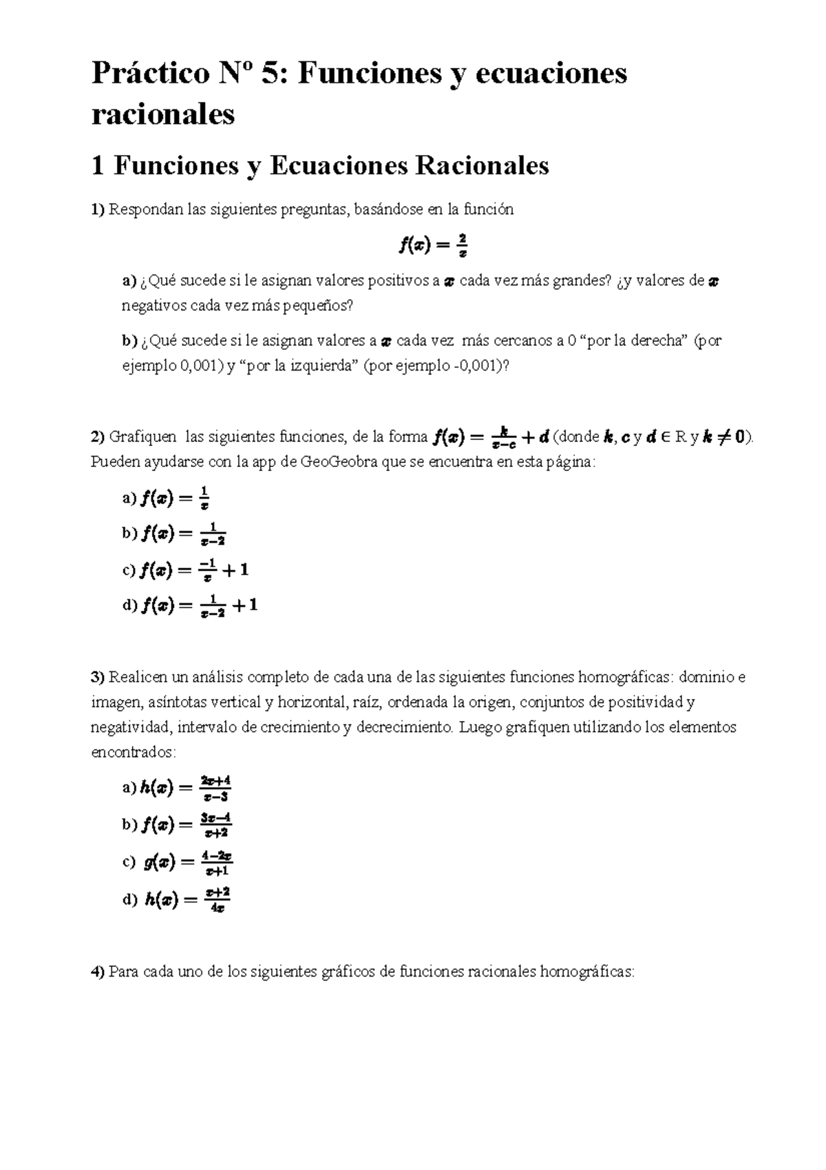 Funcion racional - ejercitacion - Práctico Nº 5: Funciones y ecuaciones ...