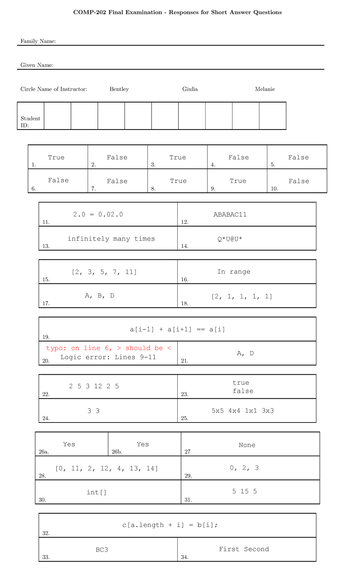 Exam April Winter 2017, answers - COMP-202 Final Examination ...
