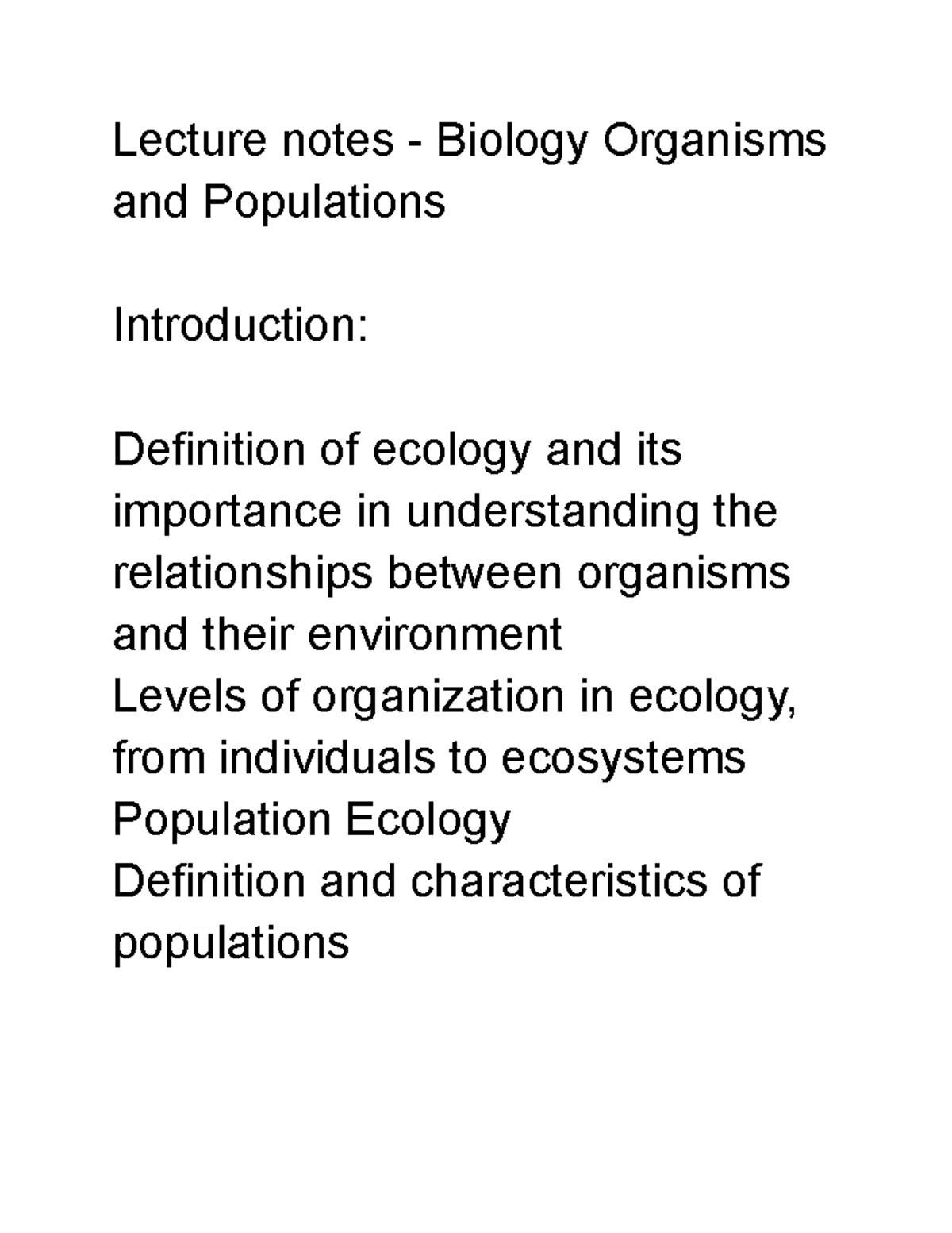 Lecture Notes - Biology Organisms And Populations - Google Docs ...