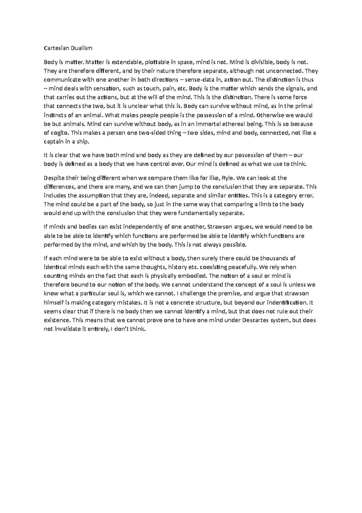 Cartesian Dualism Grade 2 2 Cartesian Dualism Body Is Matter