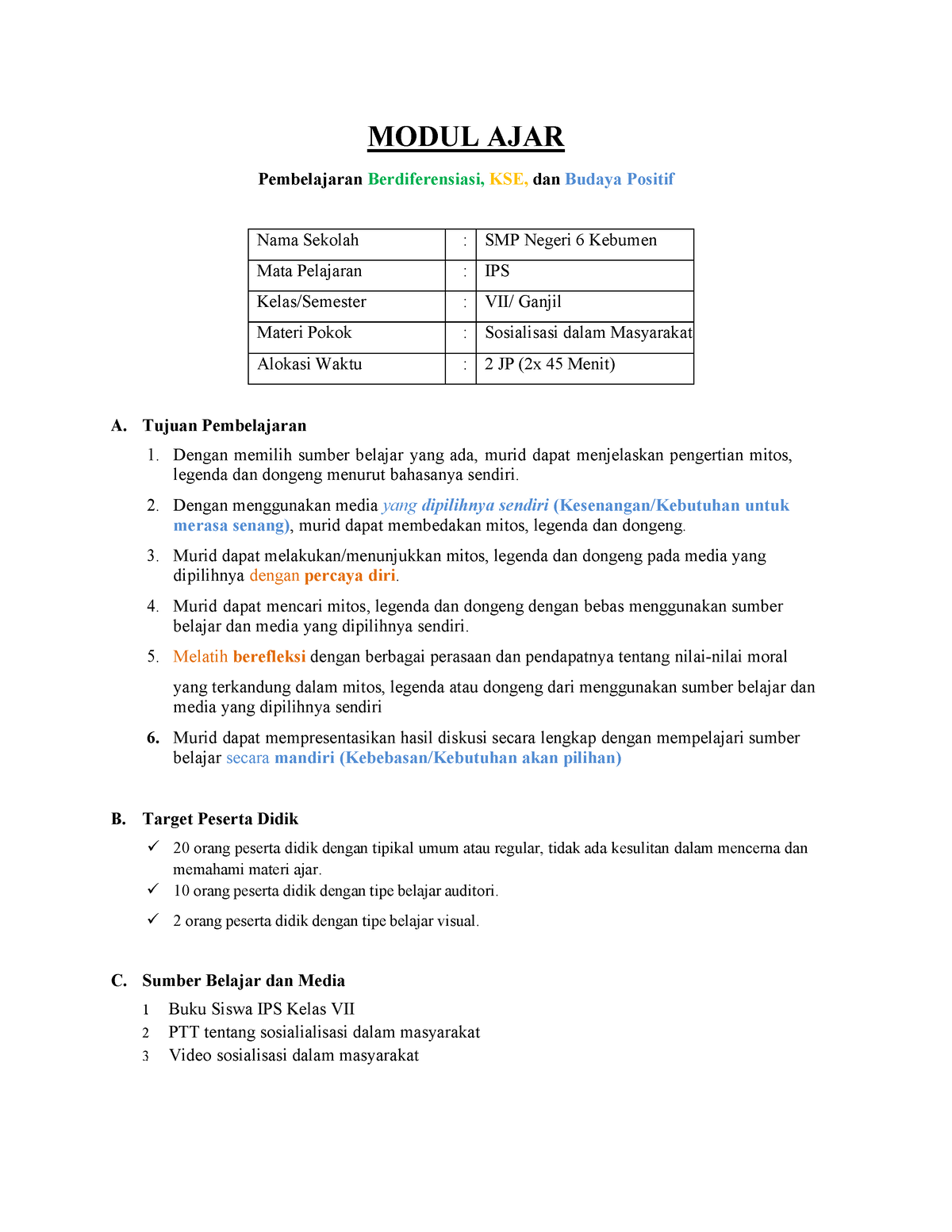 Modul AJAR BUDI Setiyadi - MODUL AJAR Pembelajaran Berdiferensiasi, KSE ...