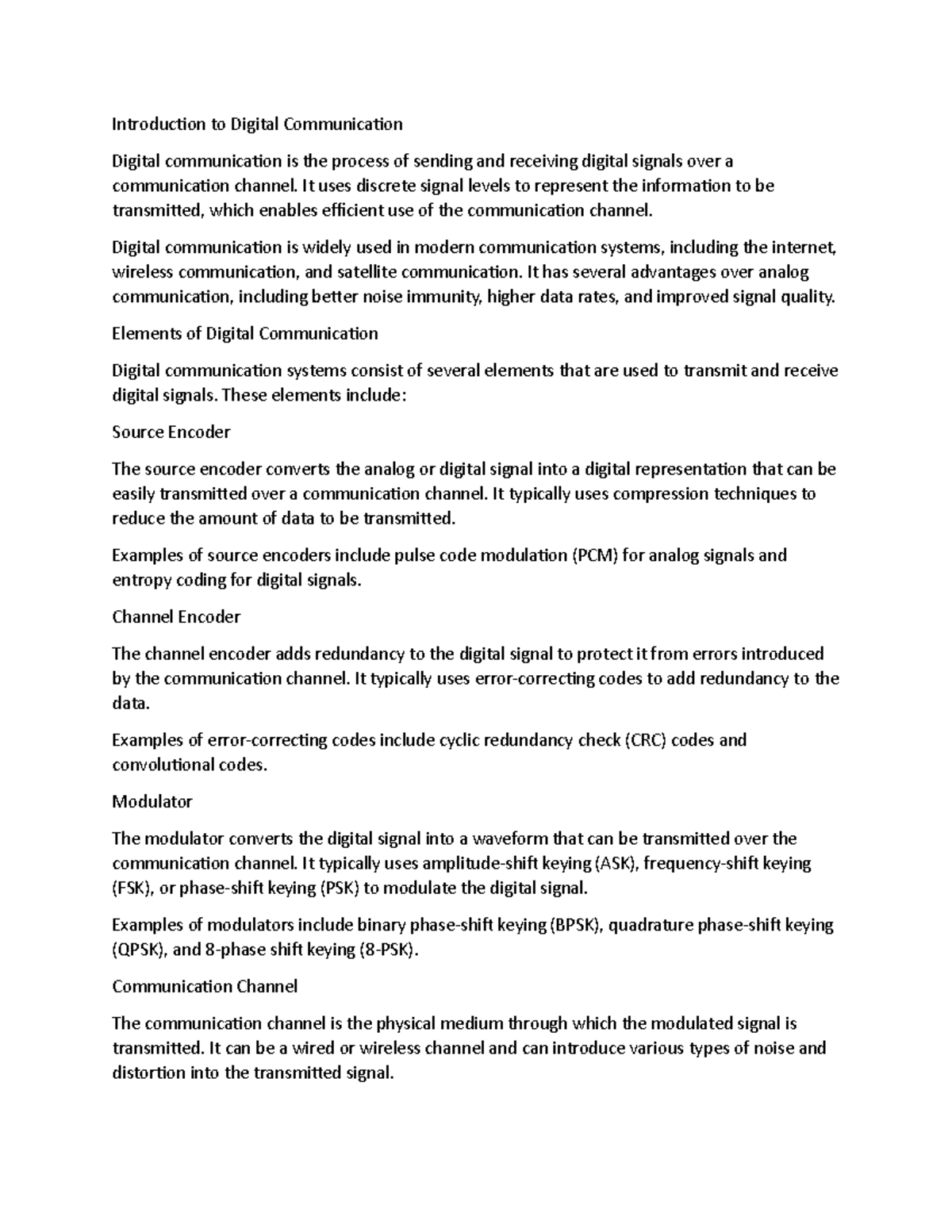 Chapter 7 Digital Communication Introduction to Digital Communication Digital communication is