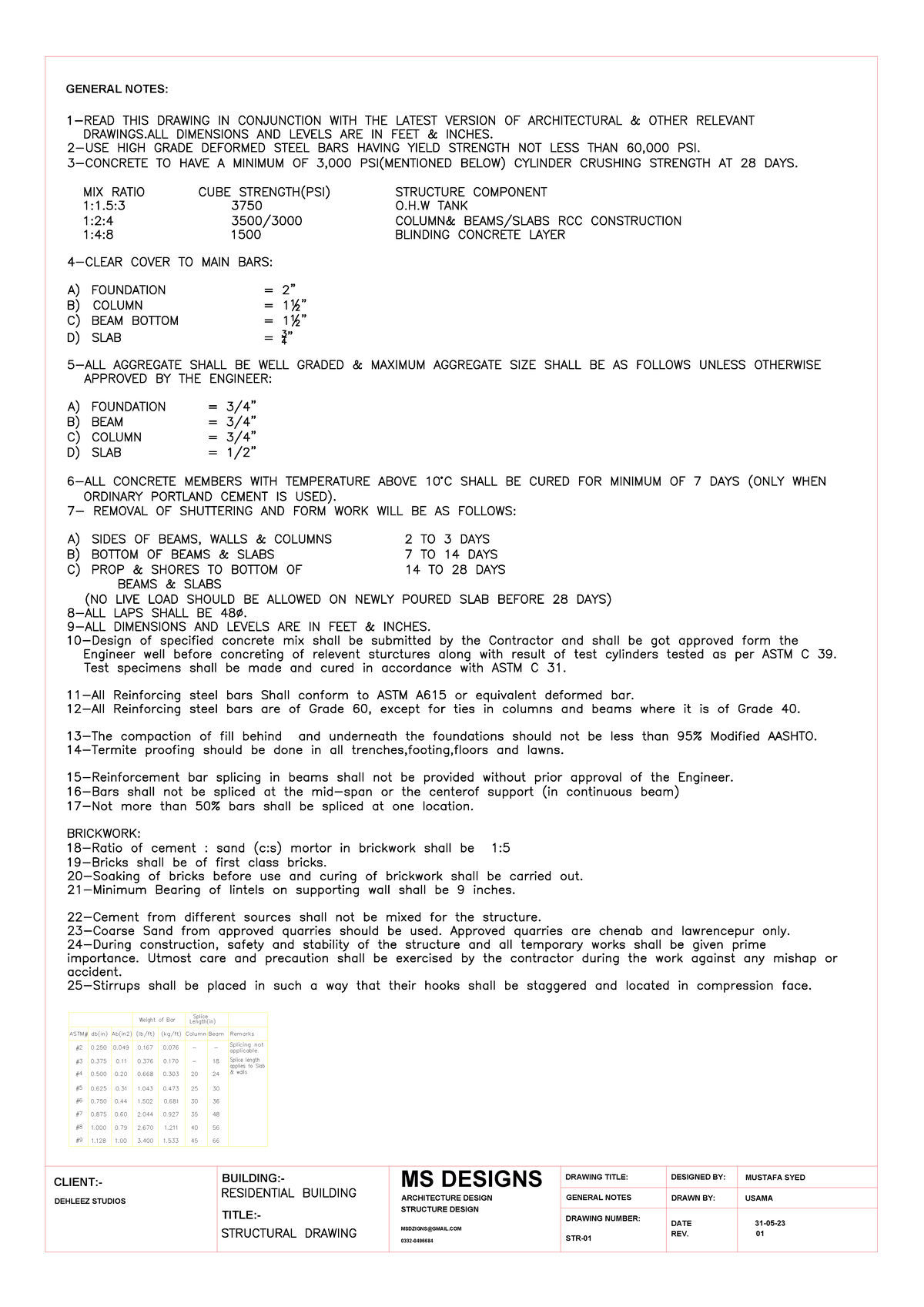 Sample WORK - GENERAL NOTES: GENERAL NOTES STR- CLIENT:- BUILDING ...