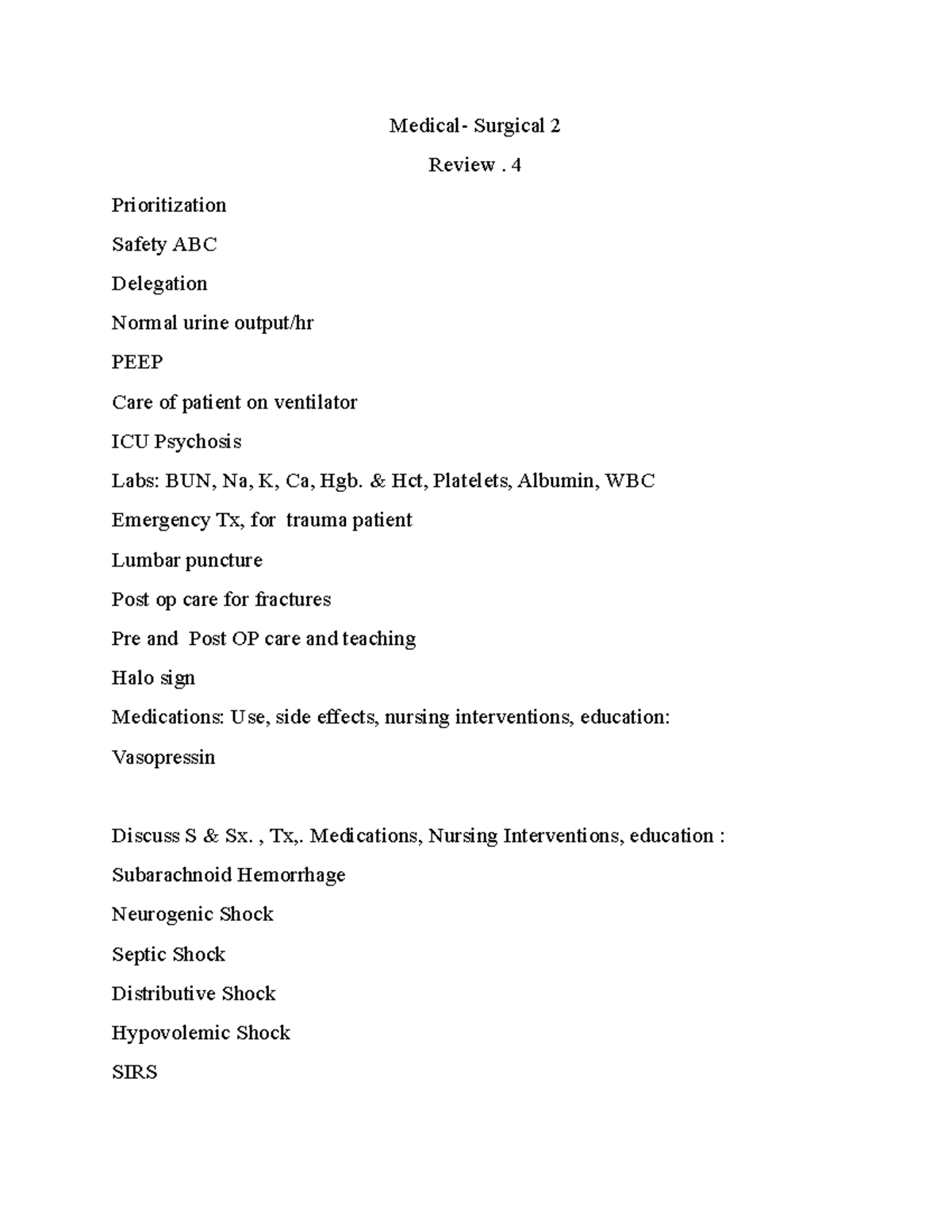 MS2.review Medical Surgical Exam 4 Review Medical Surgical 2