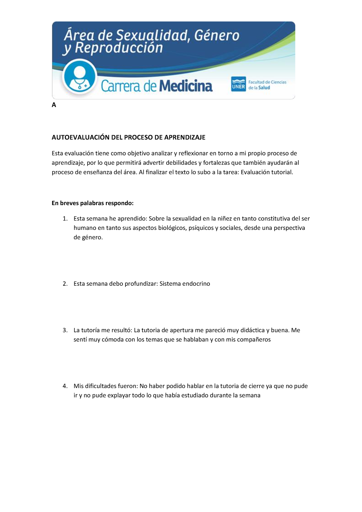 Autoevaluación DEL Proceso DE Aprendizaje - A AUTOEVALUACI”N DEL ...