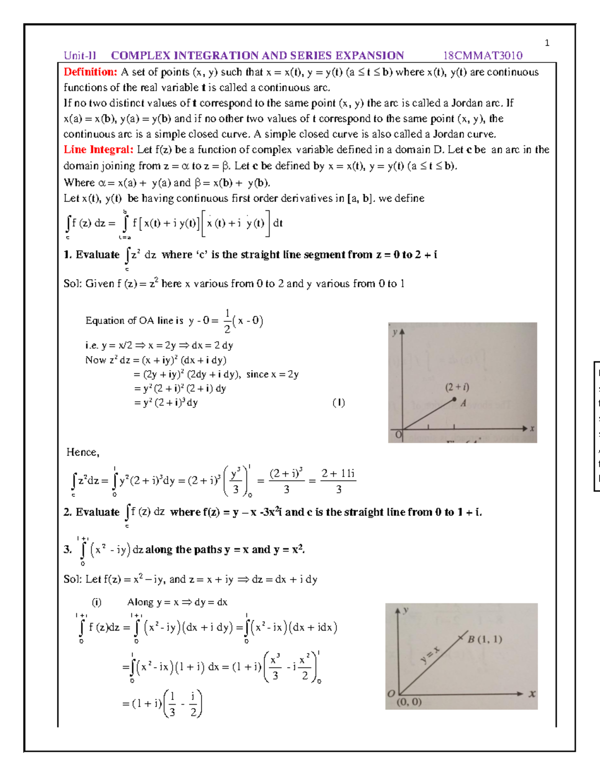 Unit 2 - NAN - Unit-II COMPLEX INTEGRATION AND SERIES EXPANSION 18CMMAT ...