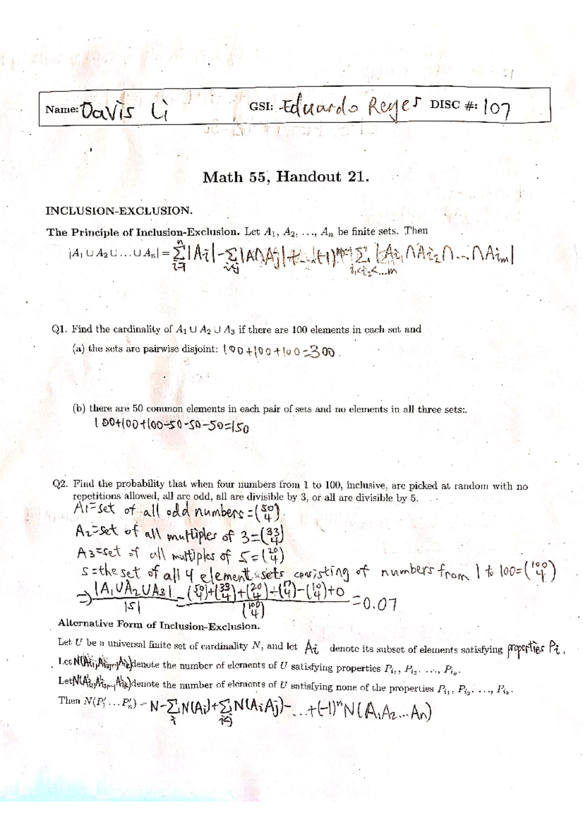 Math 55, Handout 21 - Lecture Notes 21 - MATH 55 - Studocu