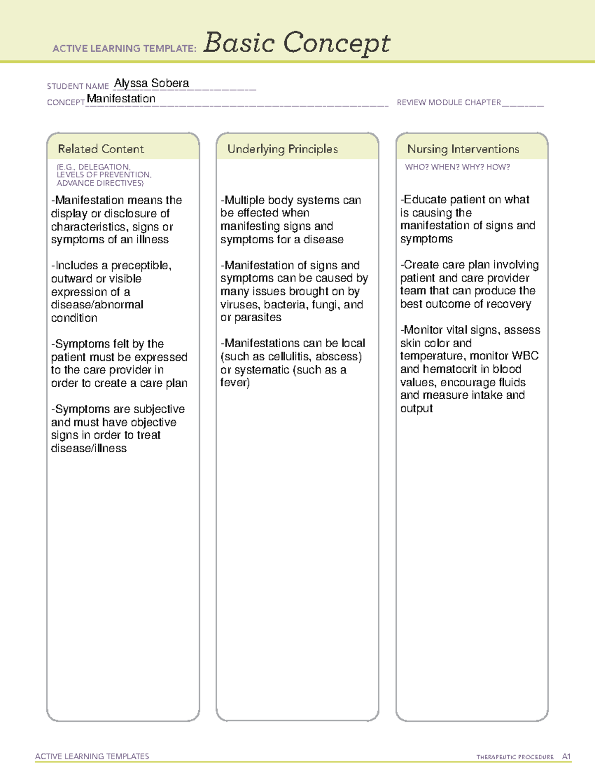 Basic Concept Manifestation - ACTIVE LEARNING TEMPLATES THERAPEUTIC ...