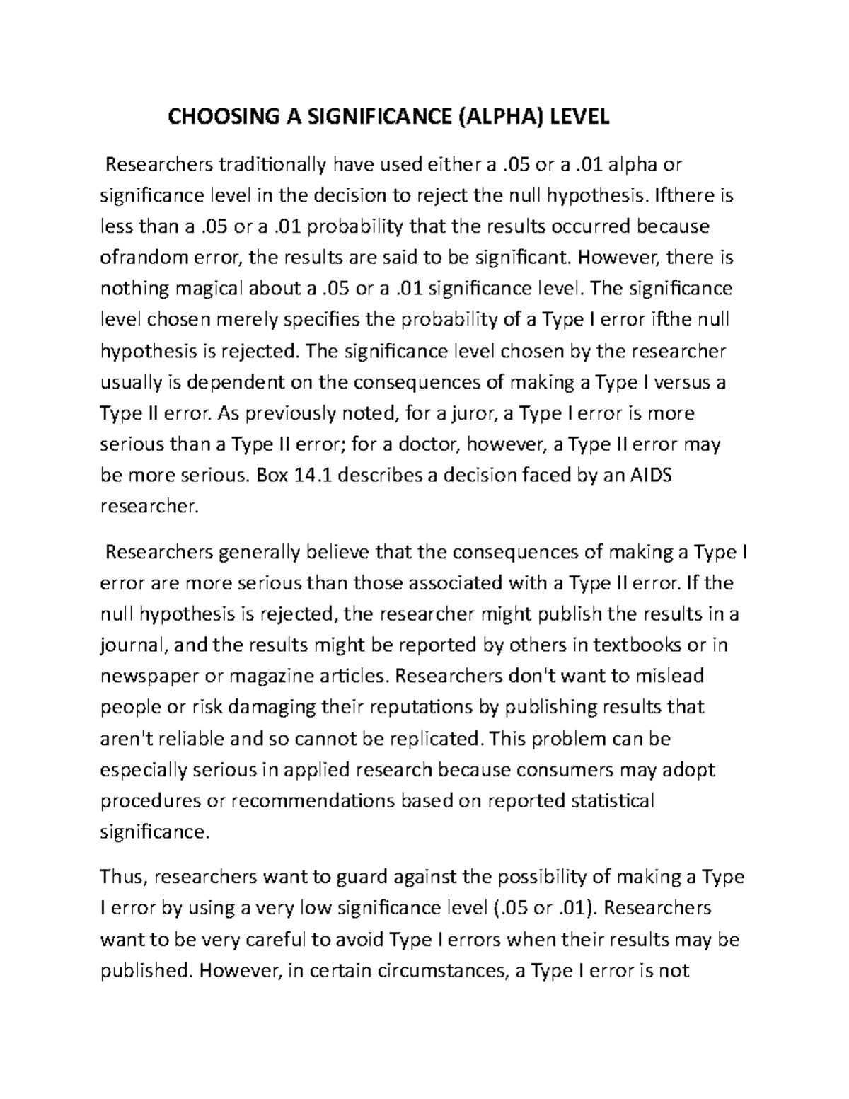 Choosing A Significance ( Alpha) Level - CHOOSING A SIGNIFICANCE (ALPHA ...