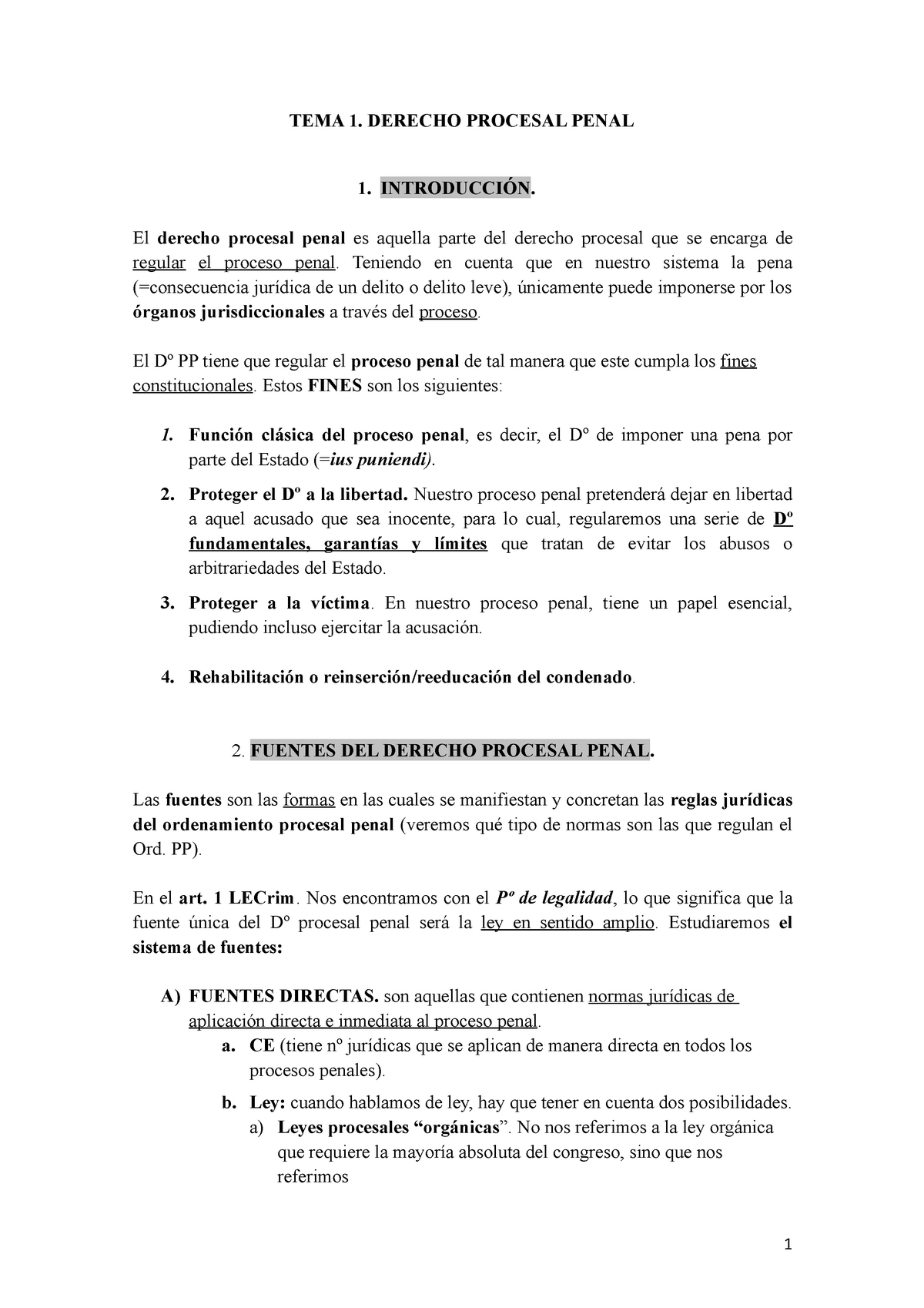 Derecho Procesal Penal - 1 TEMA 1. DERECHO PROCESAL PENAL 1 ...