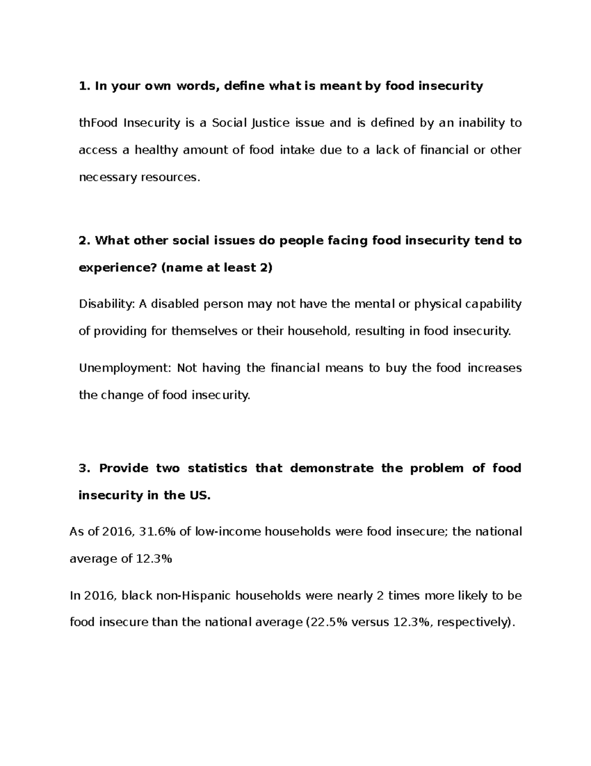 Food Insecurity - Professor Alvare -Detailed notes from lecture - In ...
