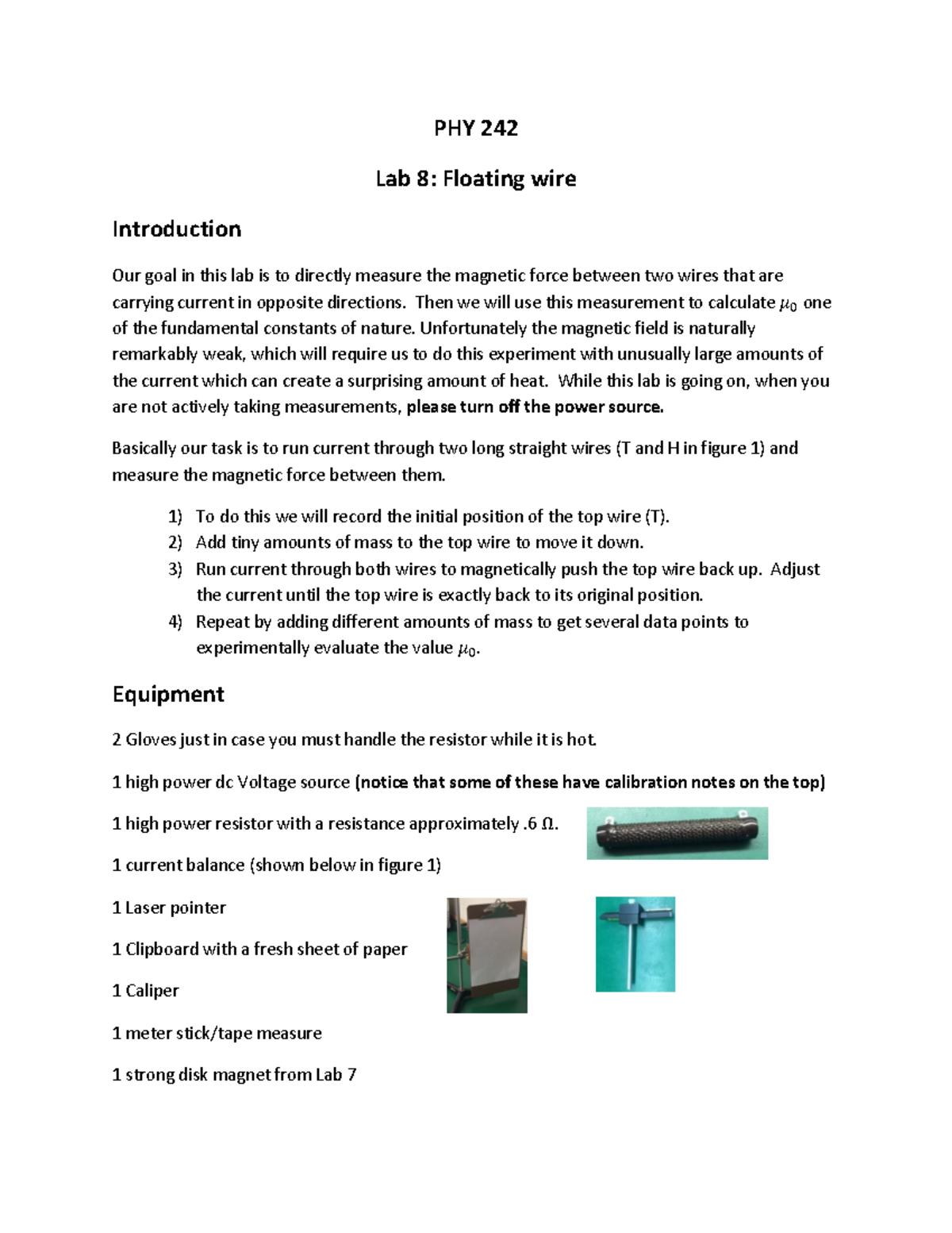 PHY 242 Lab 8 Current Balance Manual - PHY 2 42 Lab 8 : Floating wire ...
