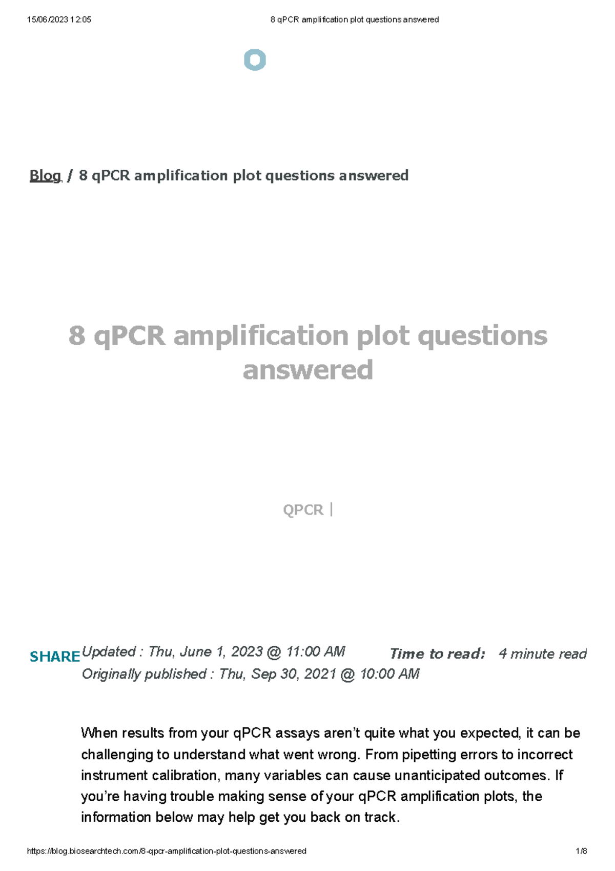 8 q PCR amplification plot questions answered Biologie cellulaire