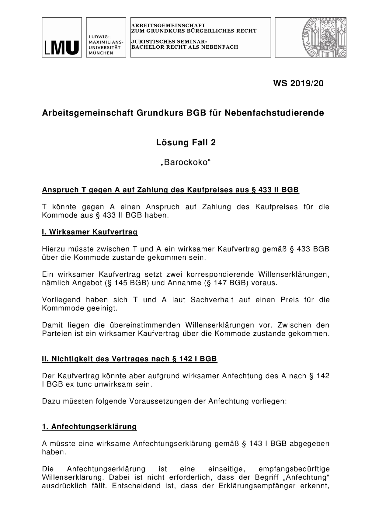 Fall 2 Lösung__ - ARBEITSGEMEINSCHAFT ZUM GRUNDKURS B‹RGERLICHES RECHT ...