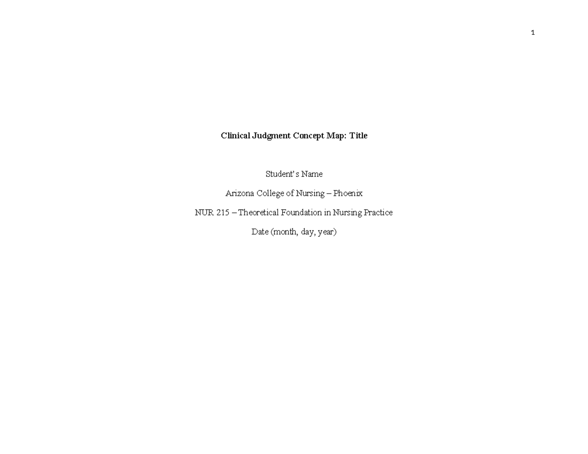Clinical Judgment Concept Map Blank for Students - 1 Clinical Judgment ...