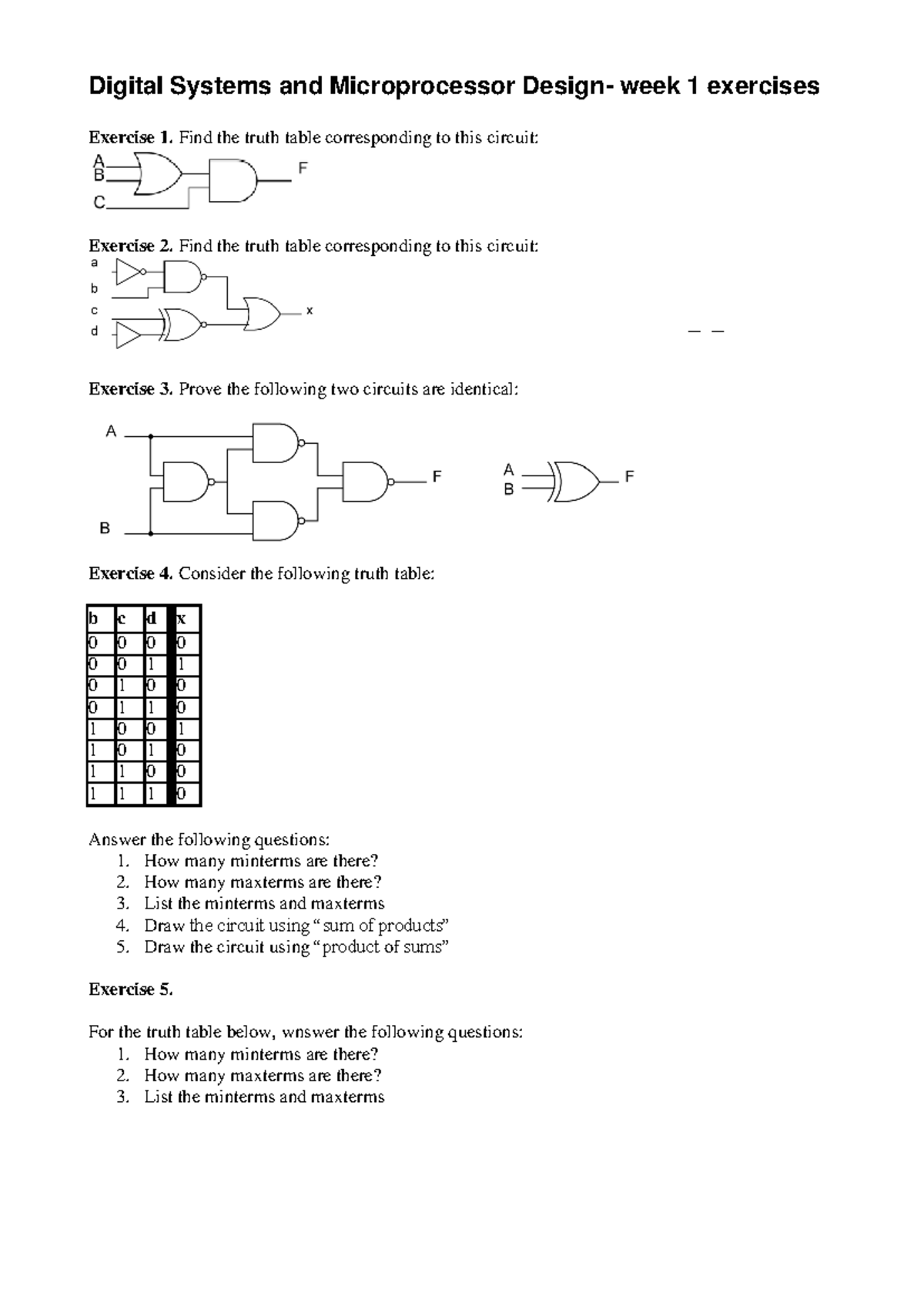 Coursework 1 - Digital Systems And Microprocessor Design- Week 1 ...