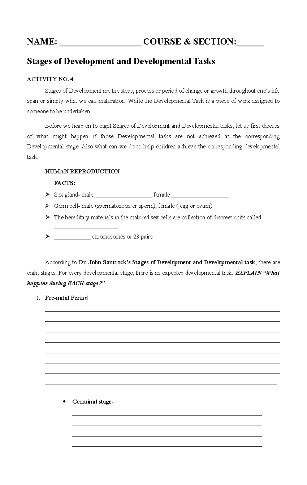 Activity NO 4 Stage OF Development - NAME: __________________ COURSE ...