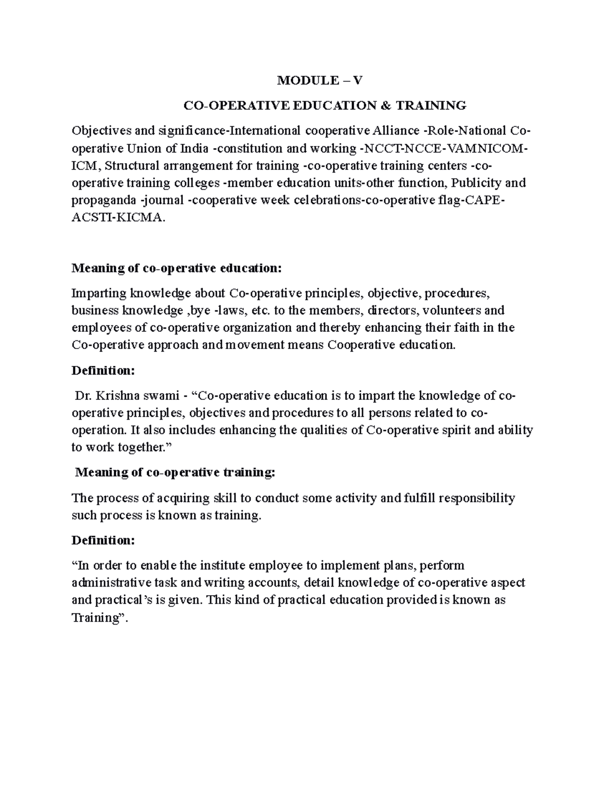 Unit 5 - Exm oriented - MODULE – V CO-OPERATIVE EDUCATION & TRAINING ...
