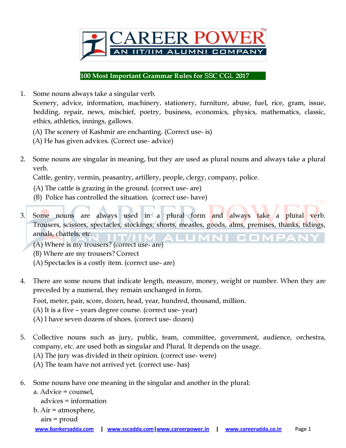 English Grammar Rules For Ssc Cgl Tier 2