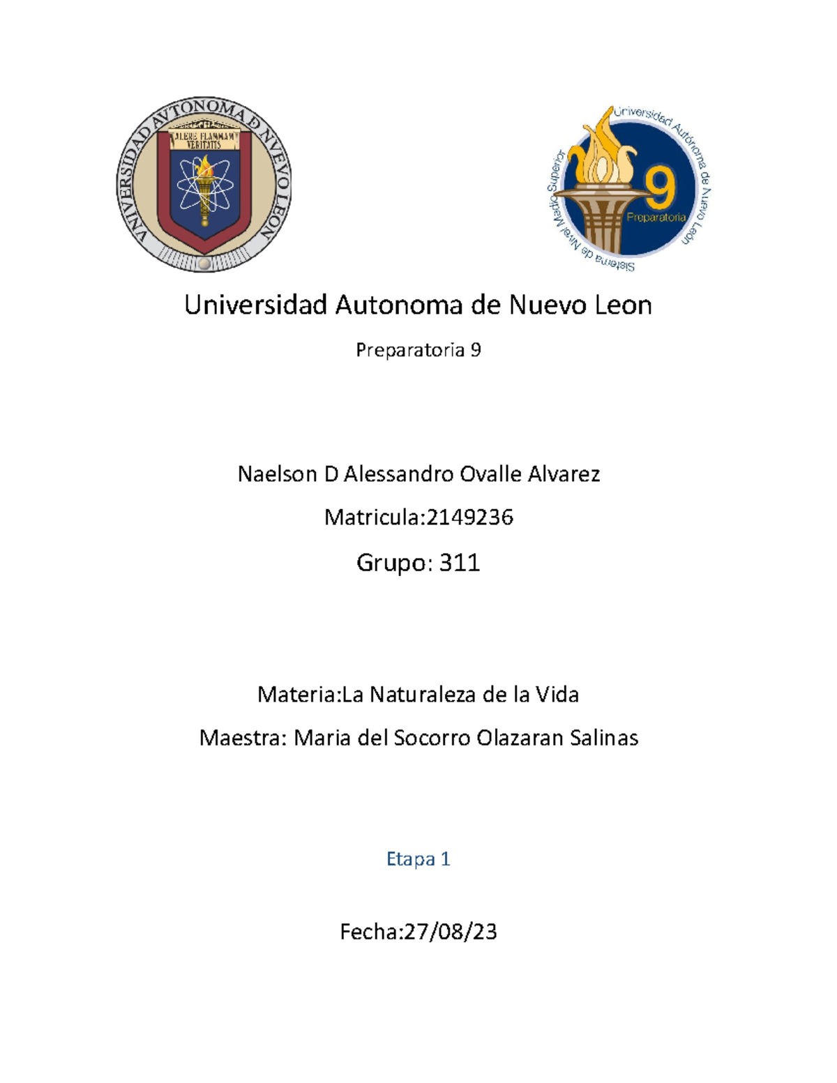 Etapa 1 - Evidencia - Universidad Autonoma de Nuevo Leon Preparatoria 9 ...