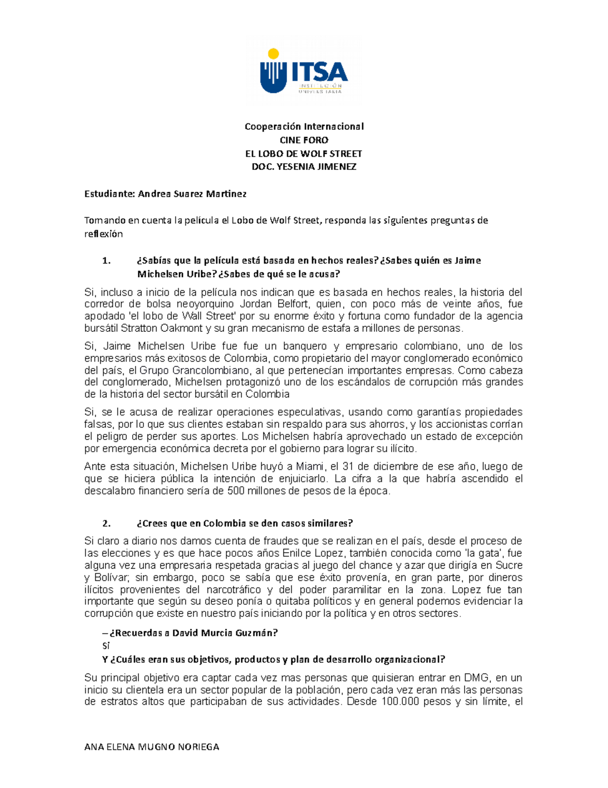 EL LOBO DE WOLF Street Andrea Suarez Cooperación Internacional CINE