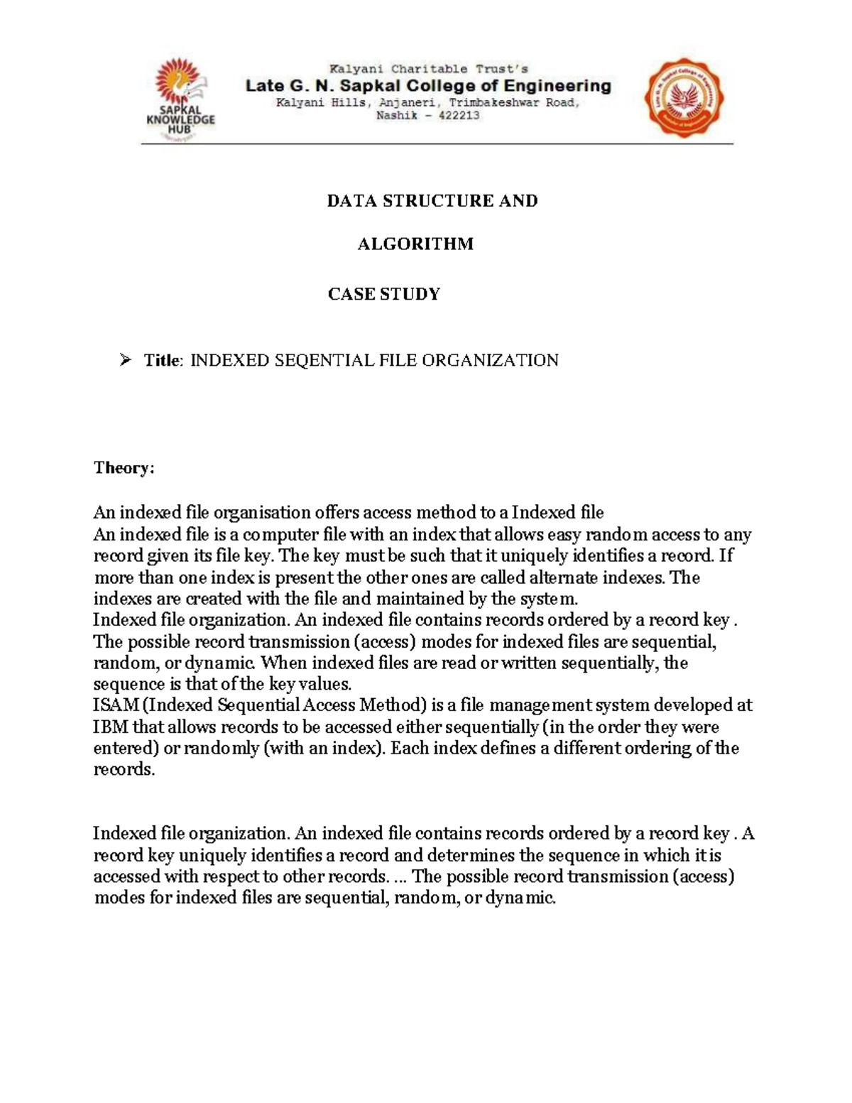 DATA CASE Study - DATA STRUCTURE AND ALGORITHM CASE STUDY Title ...