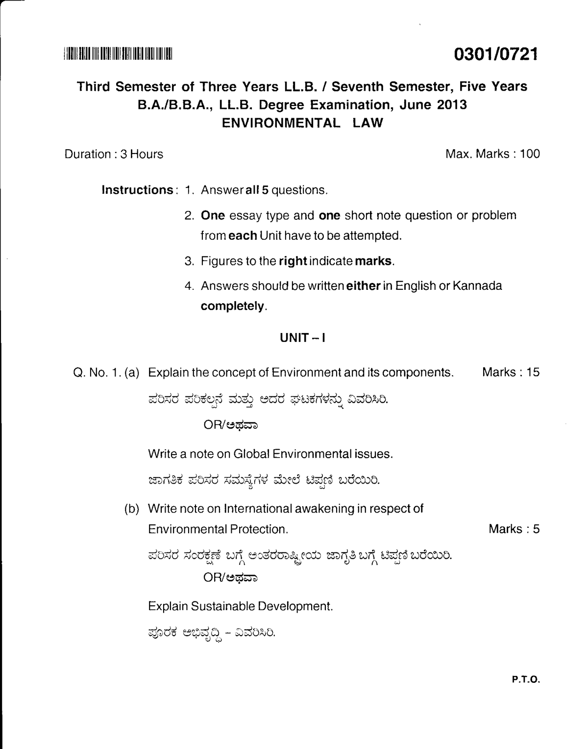 Environmental Law June 2013 - Bba llb - KSLU - Studocu