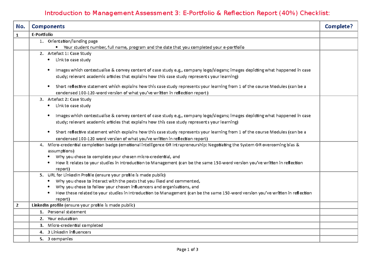 A3 - Resource - Assignment checklist - Introduction to Management ...