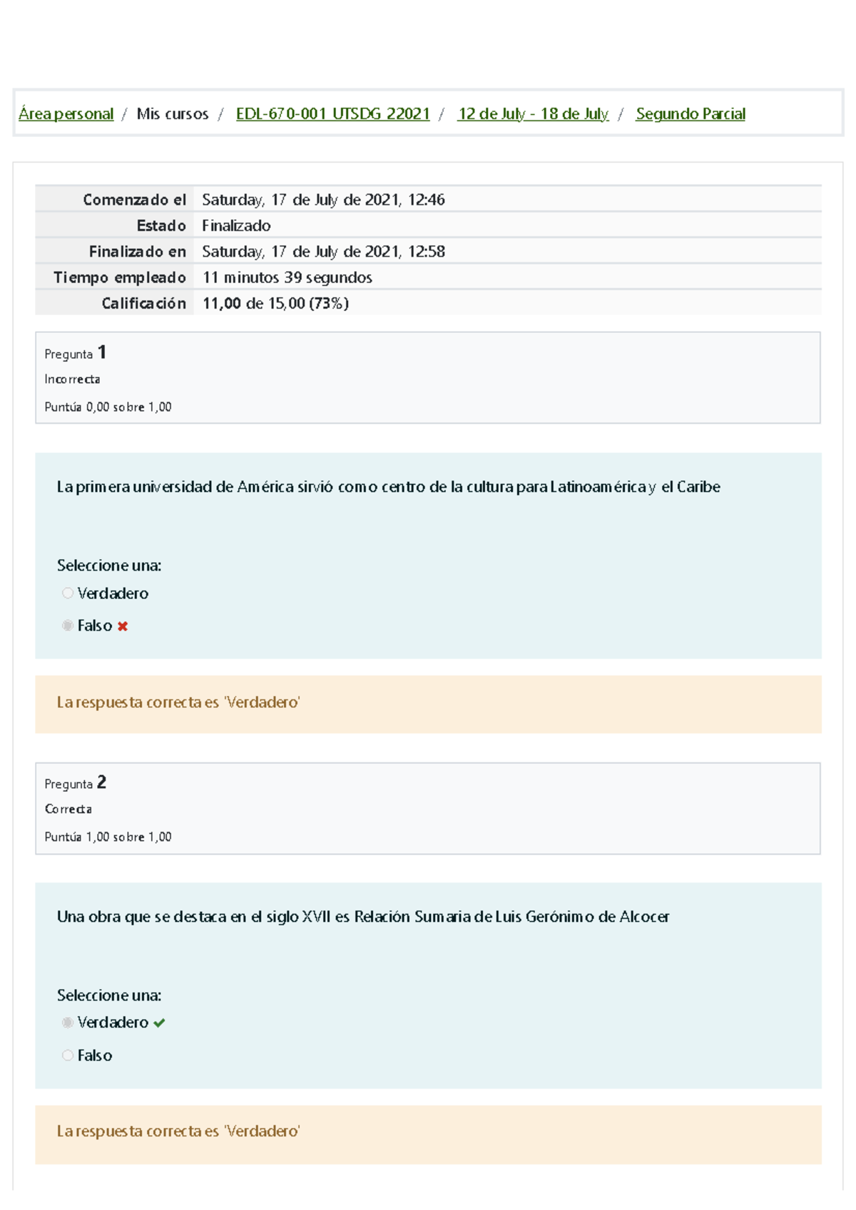 Literaturasegundo Parcial Revisión Del Intento - Área Personal / Mis ...