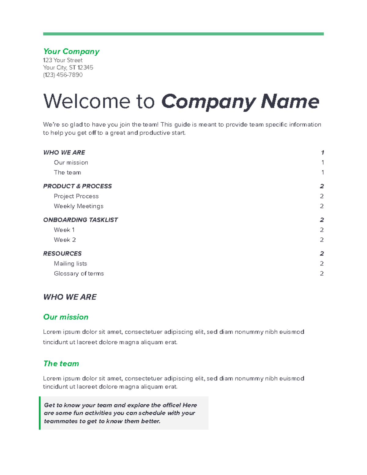 Onboarding notes - ............. - Your Company 123 Your Street Your ...