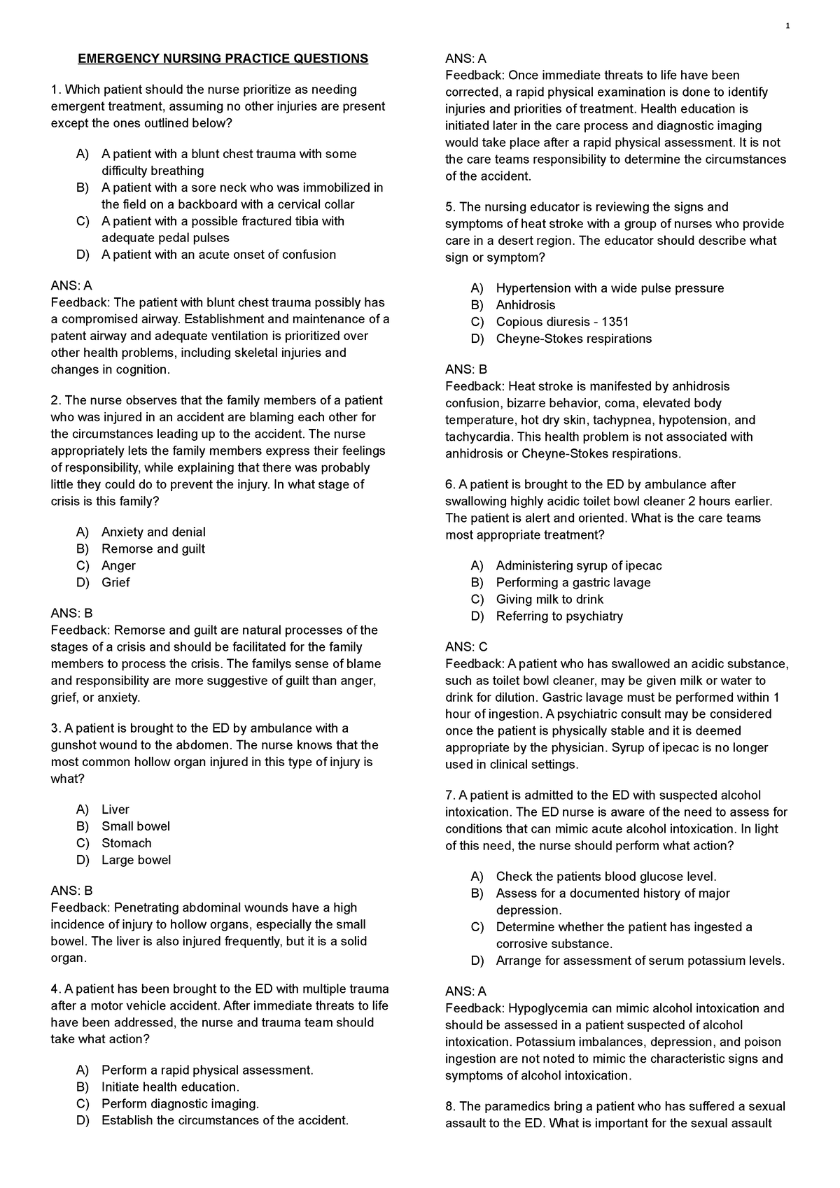 Emergency Nursing & Triage NCLEX Practice (40 Questions) - Nurseslabs