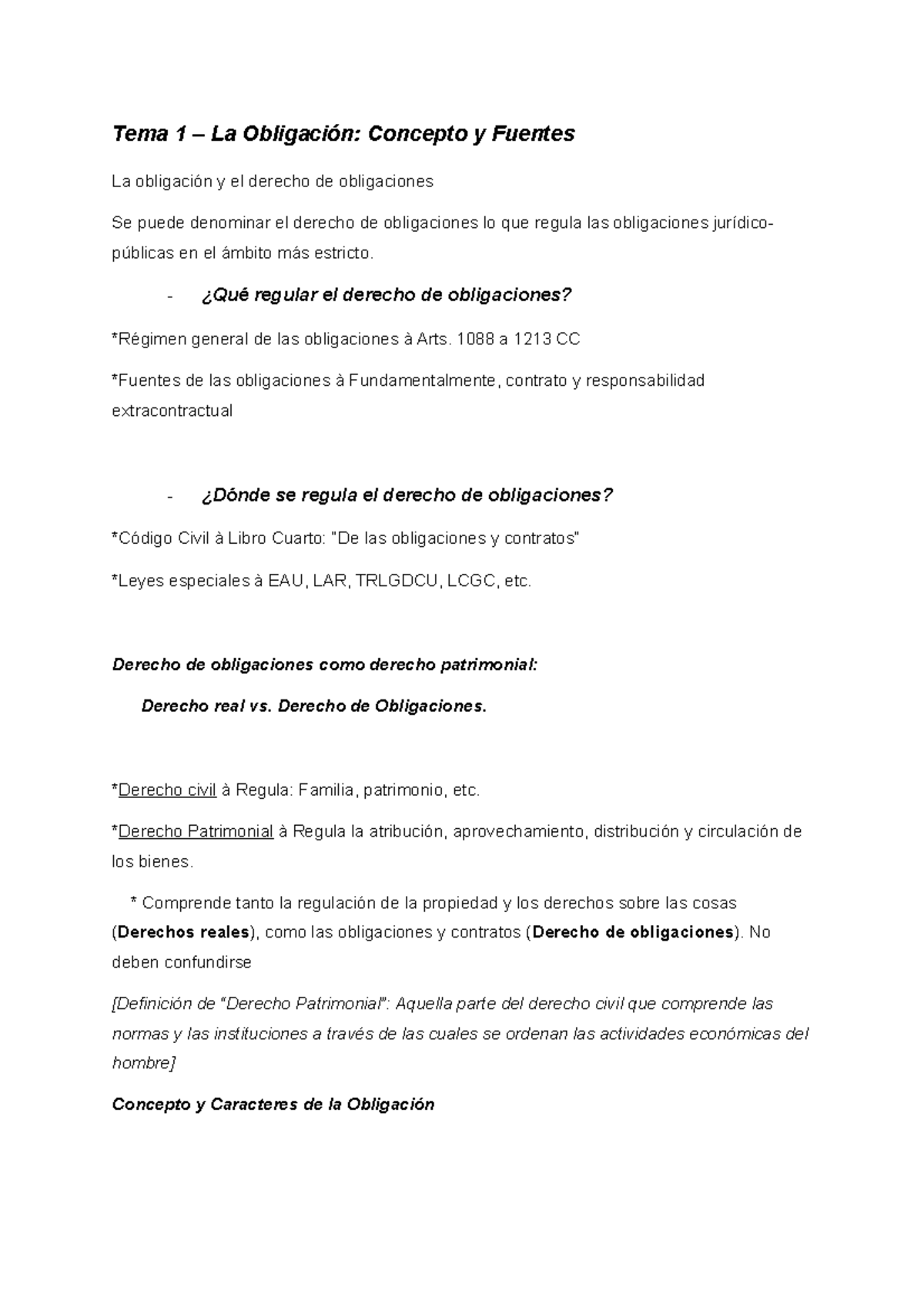 Tema 1 – La Obligación Concepto y Fuentes - Tema 1 – La Obligación ...