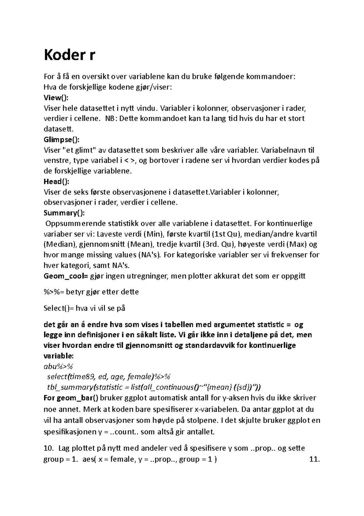 Hva forskjellige koder gjør - Koder r For å få en oversikt over ...