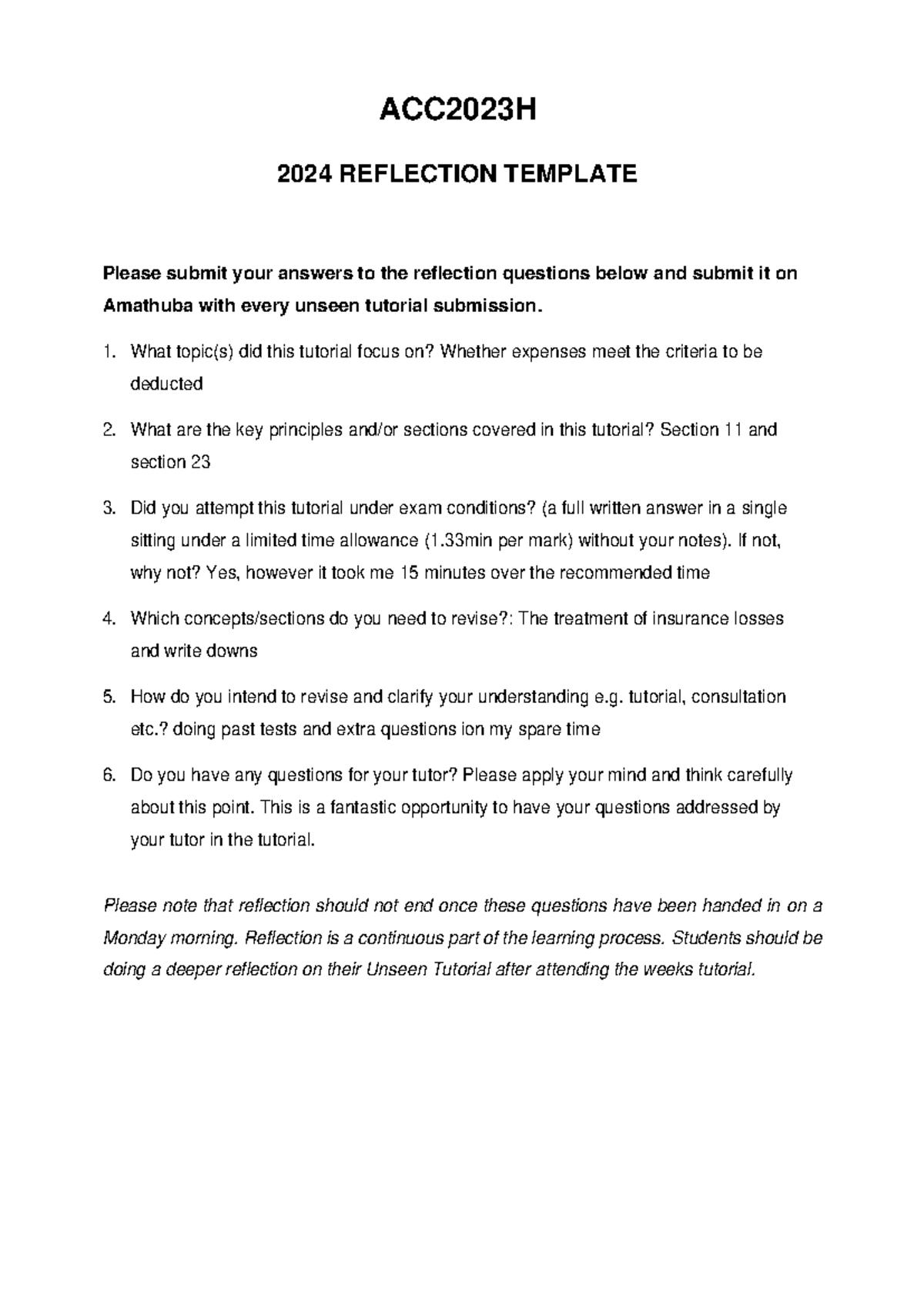 ACC2023H - 2024 Reflection piece template - ACC2023H 2024 REFLECTION ...