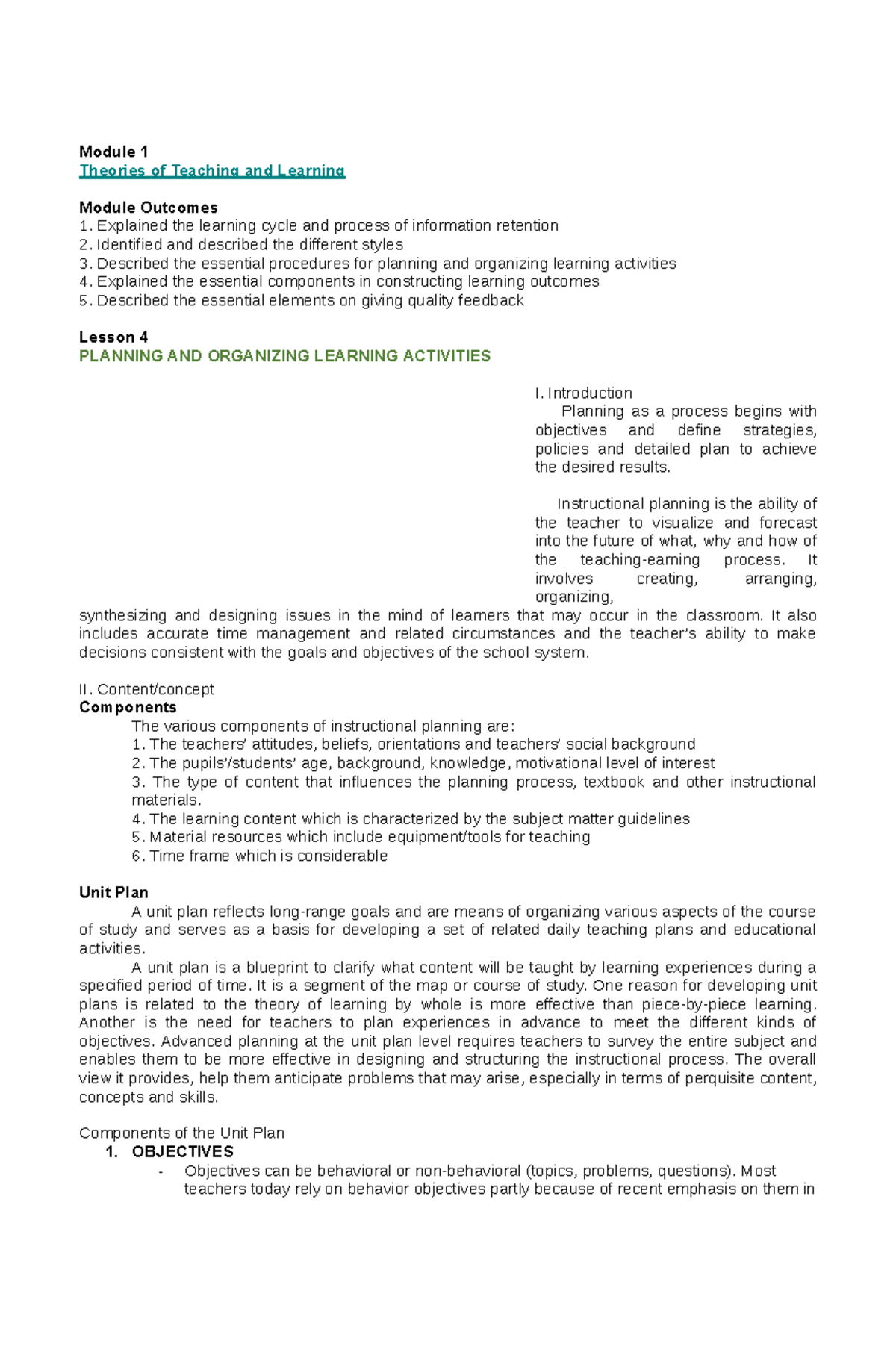 Planning-and- Organizing- Learning- Activities - Module 1 Theories Of 