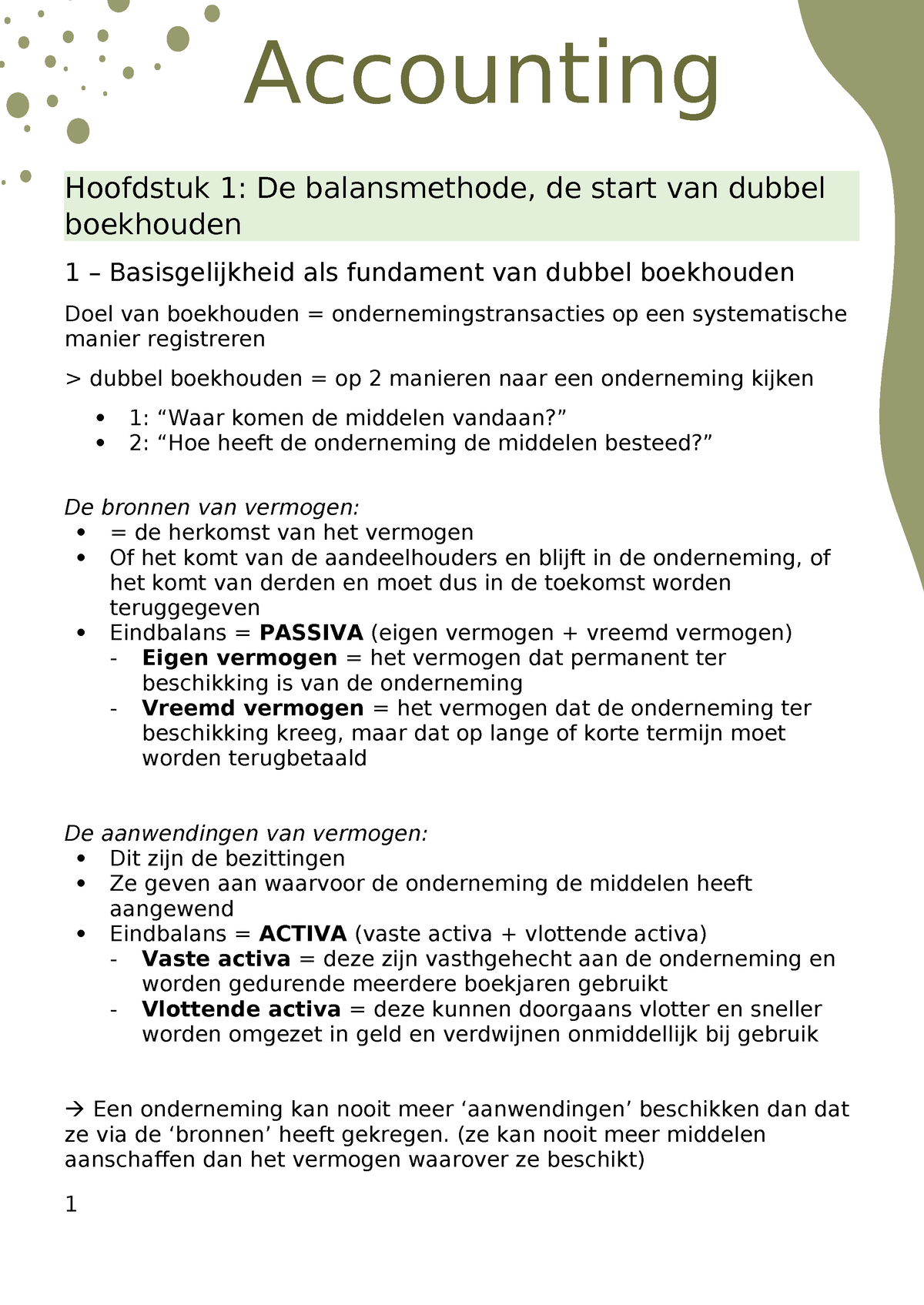 Accounting (A) - Samenvatting Handboek Boekhouden - Dubbel Boekhouden ...