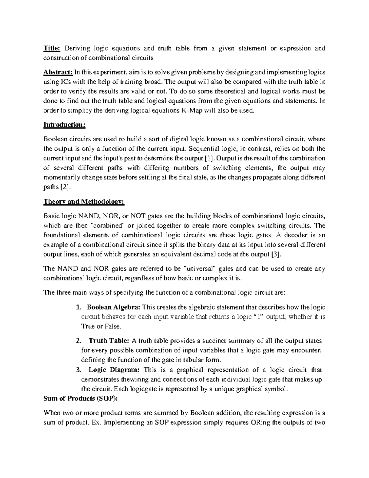 Dlc lab 2 2 - Title: Deriving logic equations and truth table from a ...