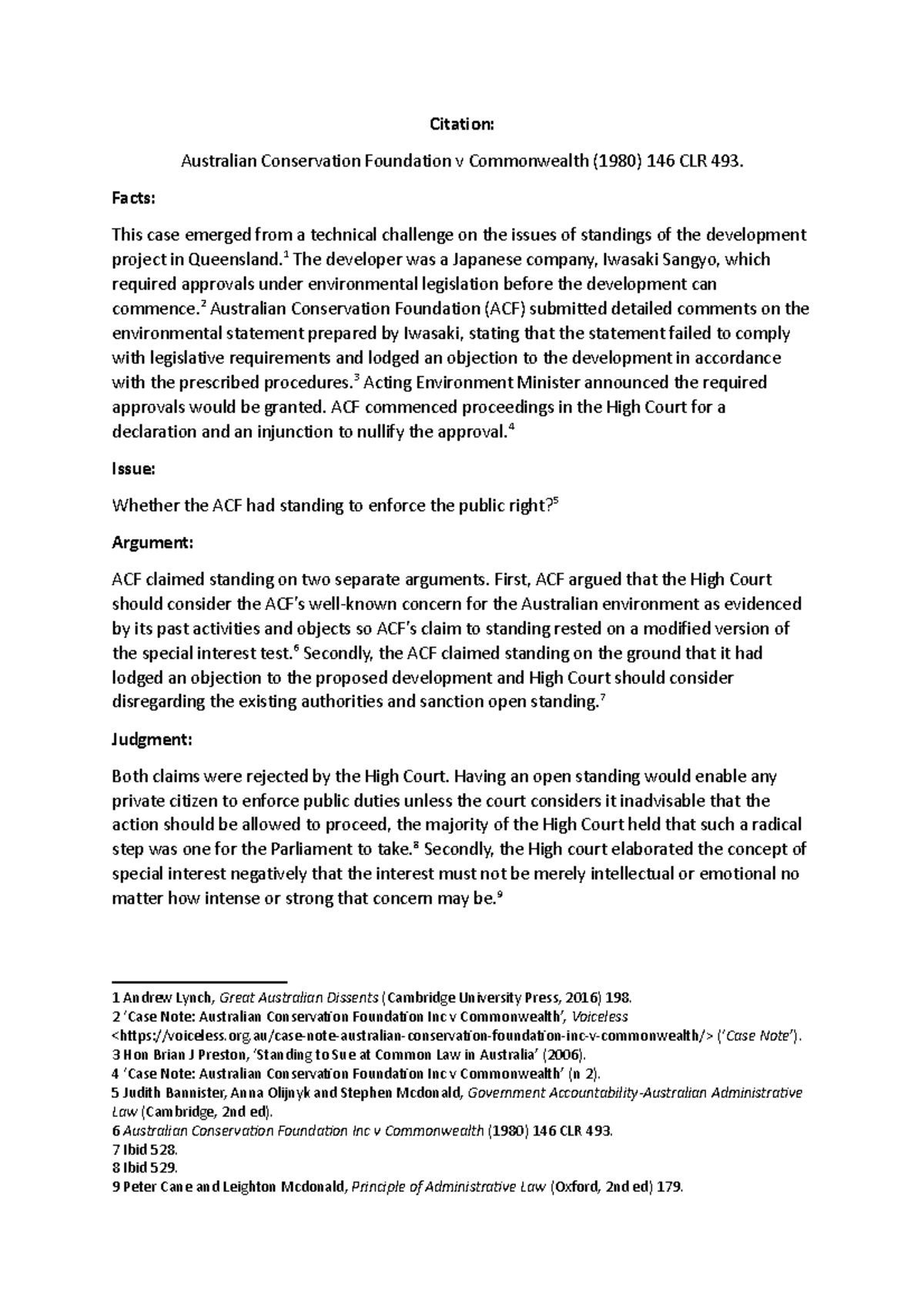 7717LAW-Case Analysis - Citation: Australian Conservation Foundation v ...