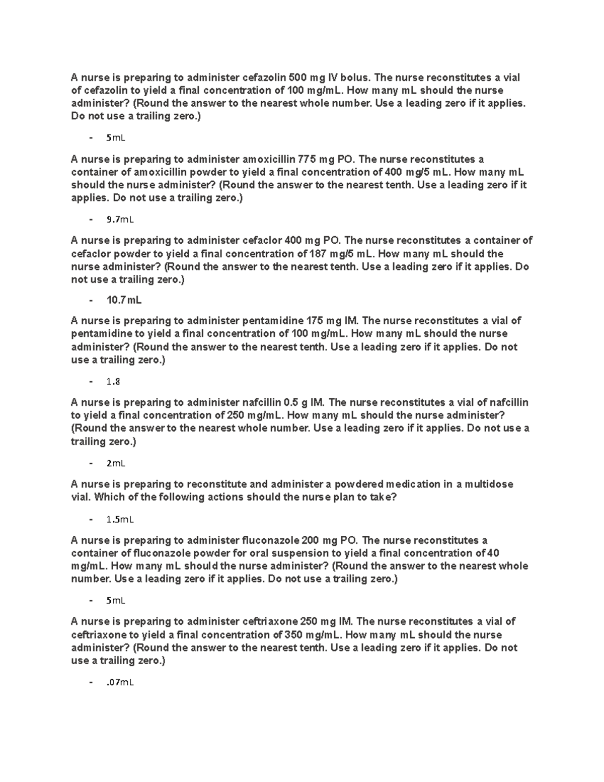 Pharm ATI Post Quiz Powdered Medications A nurse is preparing to