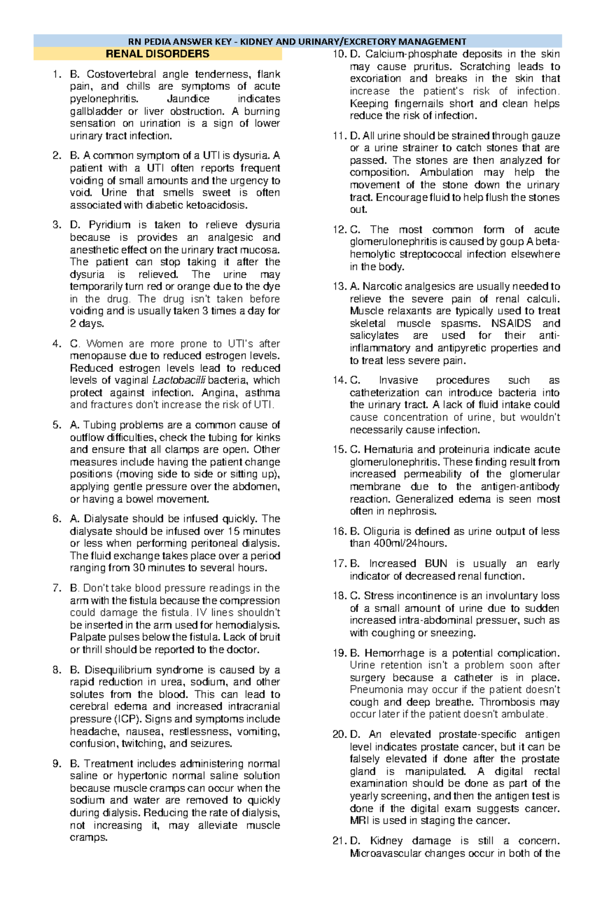 Renal Disorders A DSDFSD RENAL DISORDERS B. Costovertebral angle