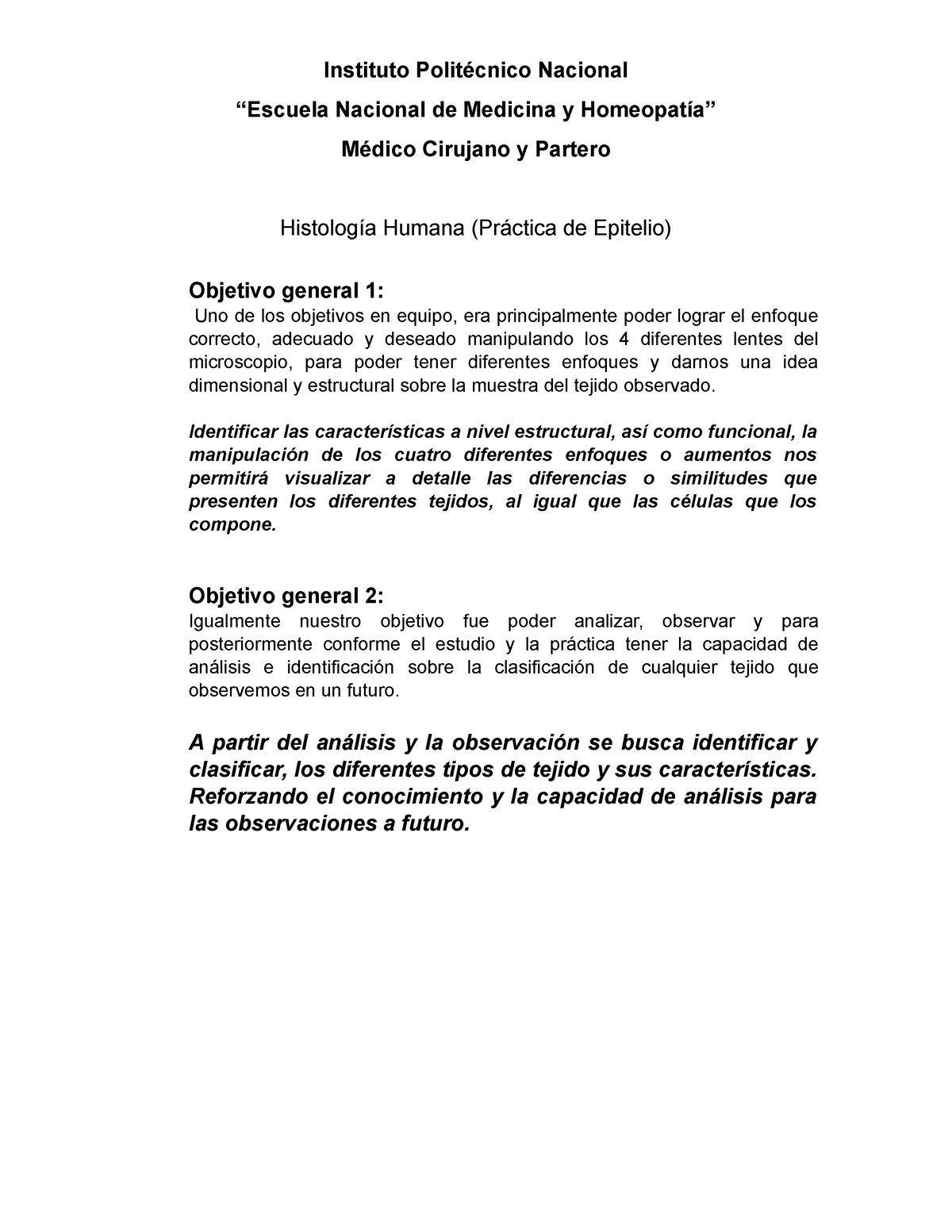 reporte de práctica de epitelio instituto politécnico nacional