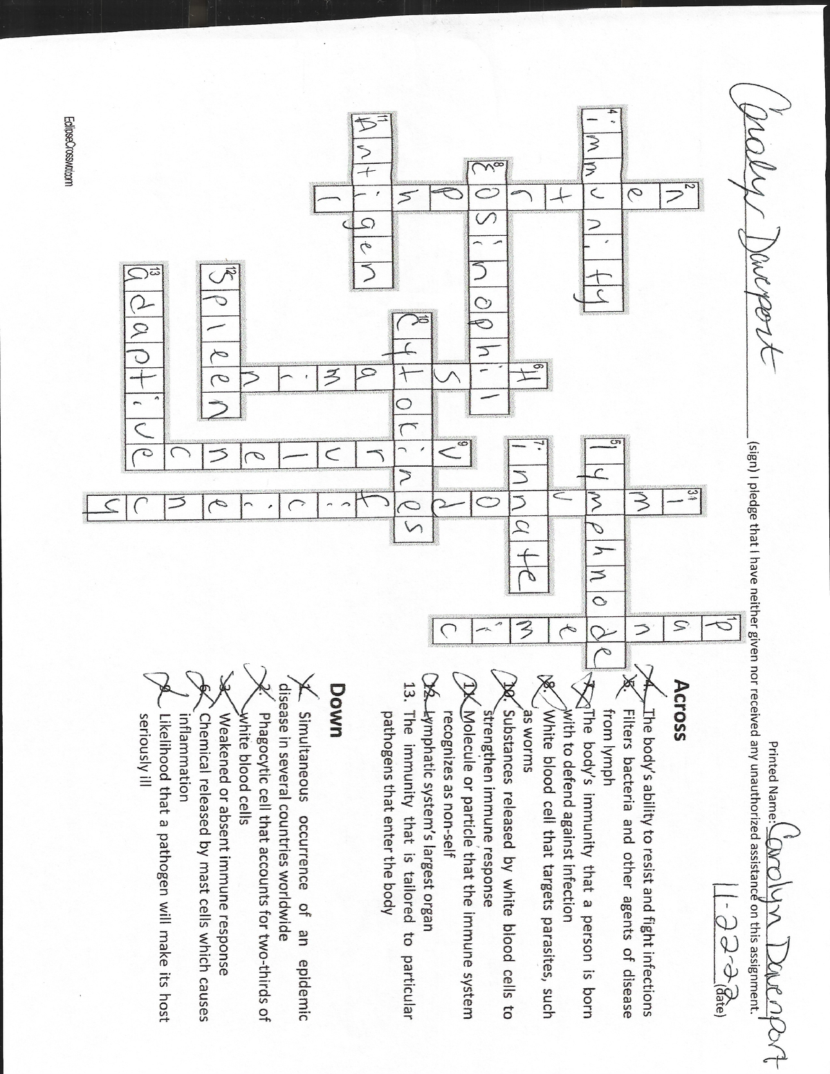 Crossword finished carolyn BIOL 102 Studocu