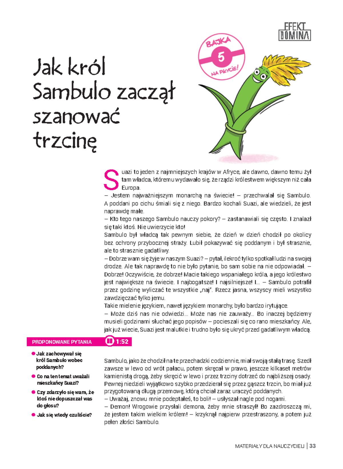 Scenariusz Jak krol Sambulo zaczal szanowac trzcine - Materiały dla ...
