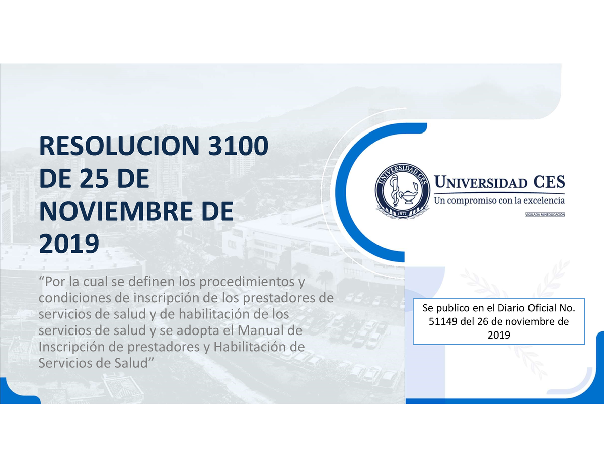 Generalidades Calidad Resolucion 3100 De 25 De Noviembre De 2019 “por La Cual Se Definen Los 0066